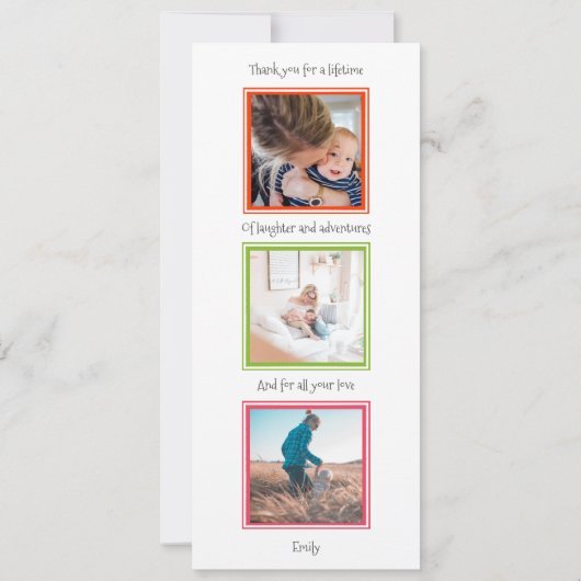 Moderne 3 foto Happy Mothers Day Flat Card (Achterkant)