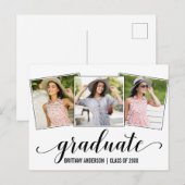 Moderne 3 foto kalligrafie Afstuderen Aankondiging (Voorkant / Achterkant)