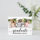 Moderne 3 foto kalligrafie Afstuderen Aankondiging (Staand voorkant)