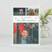 Moderne 3 foto kerst | Eenvoudige script-Kaart Feestdagenkaart (Staand voorkant)