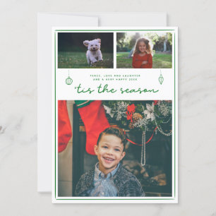 Moderne 3 foto kerst   Eenvoudige script-Kaart Feestdagenkaart
