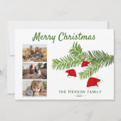 Moderne 3 Foto Kerstman Hoed Dennentak Kerstmis Feestdagenkaart (Voorkant)