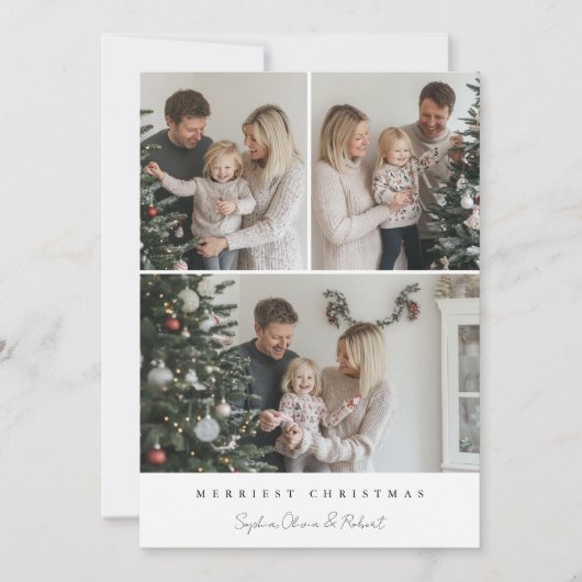 Moderne 3 Foto Kinderen Familie Kerstmis Feestdagenkaart (Voorkant)