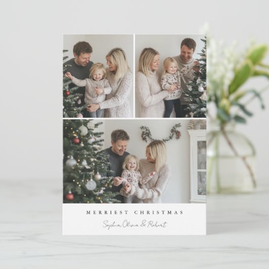 Moderne 3 Foto Kinderen Familie Kerstmis Feestdagenkaart (Staand voorkant)