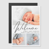 Moderne 3-foto magnetische geboorteaankondiging (Voorkant / Achterkant)