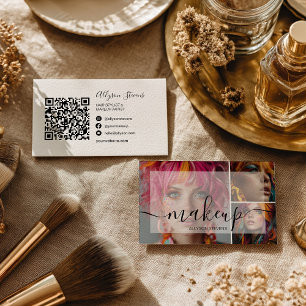 Moderne 3-foto-make-upartist QR-code sociale media Visitekaartje