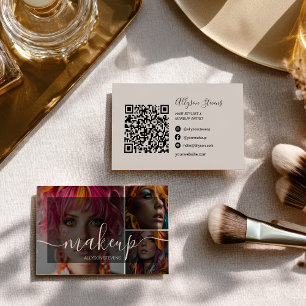 Moderne 3-foto-make-upartist QR-code sociale media Visitekaartje