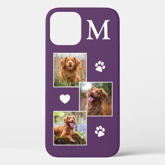 Moderne 3-foto-monogram Paars Kat Pet Dog Case-Mate iPhone Case (Achterkant)