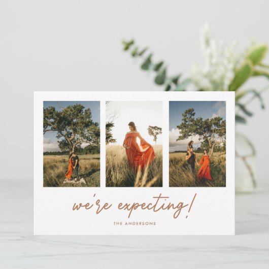 Moderne 3-foto Nieuwe tante / grootouders zwangers Aankondiging (Staand voorkant)