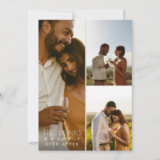 Moderne 3 foto QR code wijnmakerij bruiloft Save The Date (Voorkant)