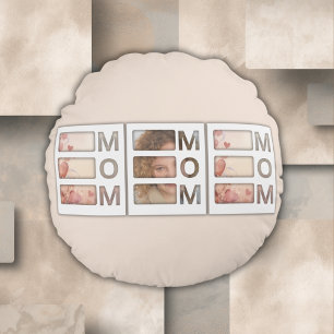 Moderne 3-Foto-raster Moeder Verjaardag Aandenken Rond Kussen