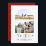 Moderne 3 foto-rode boog samen typografie<br><div class="desc">Moderne elegante trendy,  allemaal typografie met rode kerst Thanksgiving multi-3 fotovakantiekaart</div>