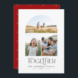 Moderne 3 foto-rode boog samen typografie<br><div class="desc">Moderne elegante trendy,  allemaal typografie met rode kerst Thanksgiving multi-3 fotovakantiekaart</div>