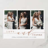 Moderne 3 Foto Roos Gold Foil Hartelijk dank Folie Uitnodiging (Voorkant)