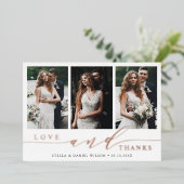 Moderne 3 Foto Roos Gold Foil Hartelijk dank Folie Uitnodiging (Staand Voorkant)