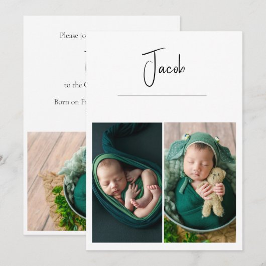 Moderne 3 foto Simple Baby Birth Aankondiging (Voorkant / Achterkant)