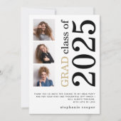 Moderne 3 foto Vette tekst 2023 Wit Afstuderen Bedankkaart (Voorkant)