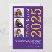 Moderne 3 foto Vettekst 2023 Paars Afstuderen Bedankkaart (Voorkant)