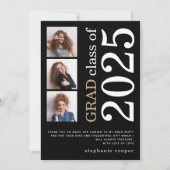 Moderne 3 foto Vettekst 2023 zwart Afstuderen Bedankkaart (Voorkant)