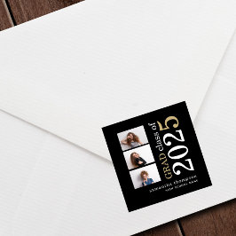 Moderne 3 foto White Gold Text 2023 Afstuderen Vierkante Sticker
