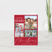 Moderne 3 foto Zeer Vrolijk Kerstrood Feestdagen Kaart (Voorkant)