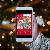 Moderne 3 foto Zeer Vrolijk Kerstrood Feestdagen Kaart