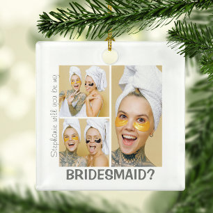 Moderne 3 fotocollage   Bent u mijn Bridesmaid? Keramisch Ornament