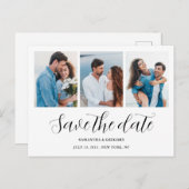 Moderne 3 fotocollage bewaar de datum bruiloft aankondigingskaart (Voorkant / Achterkant)