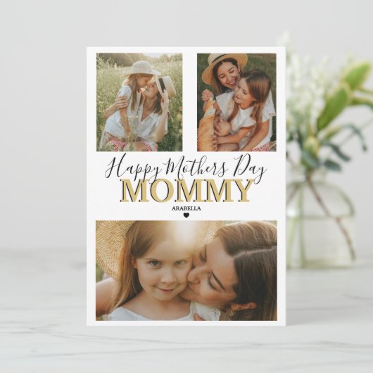 Moderne 3 fotocollage | Fijne Moederdag Feestdagenkaart (Staand voorkant)