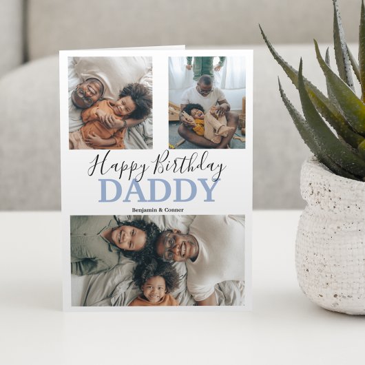 Moderne 3 fotocollage | Geboortedag Kaart