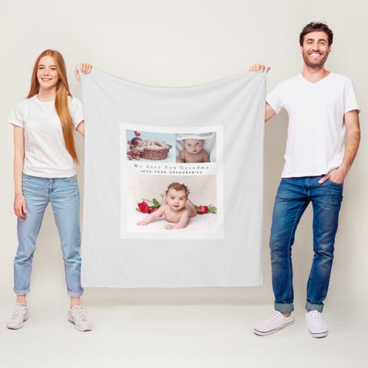 Moderne 3 fotocollage met tekst grootouder mam fleece deken (In situ)