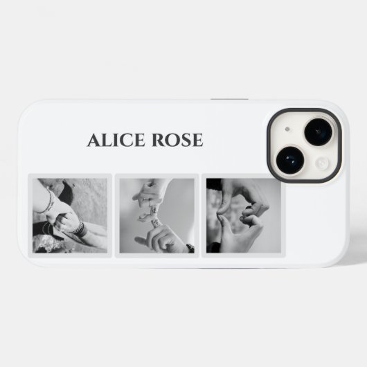 Moderne 3 Fotocollage naam of Monogram Wit Case-Mate iPhone Case (Achterkant (horizontaal))