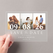 Moderne 3 Fotocollage Save the Date Wedding Acryl Uitnodigingen (Insitu (Draagbaar))