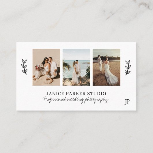Moderne 3 fotocollage trouwfotograaf visitekaartje (Voorkant)