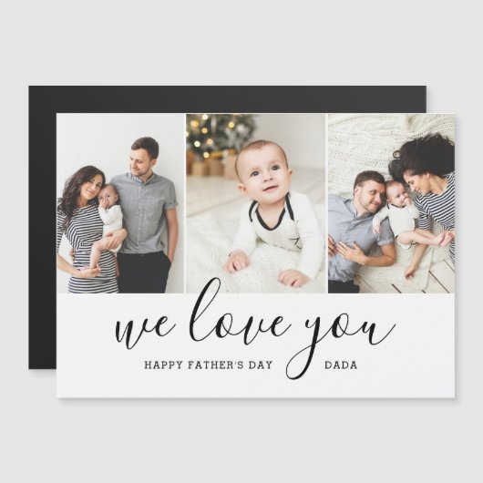 Moderne 3 Fotocollage Vaderdag Magnetische Kaart (Voorkant / Achterkant)