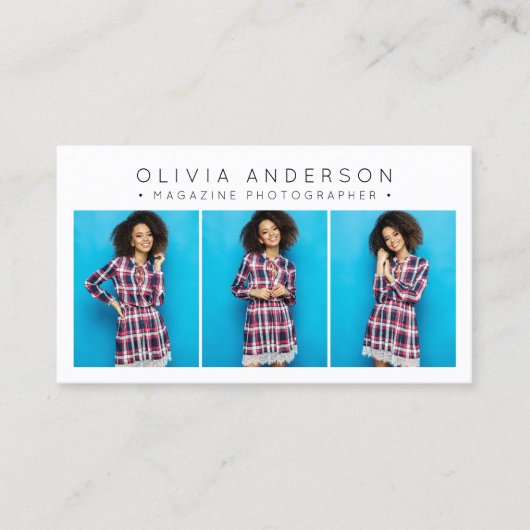 Moderne 3 Fotofotograaf QR-code Visitekaartje (Voorkant)