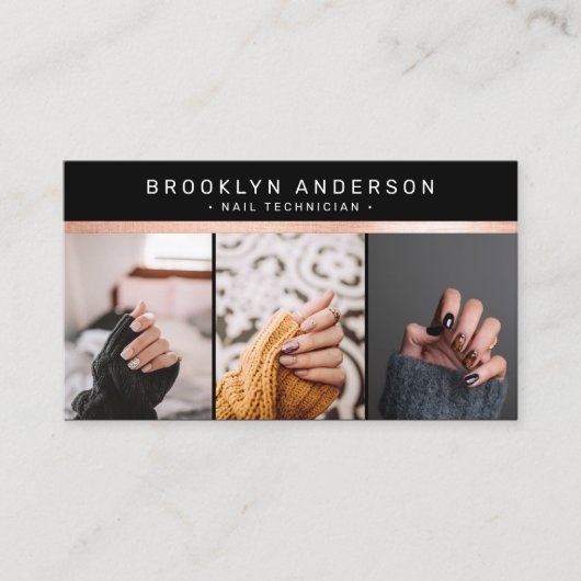 Moderne 3 Fotofotograaf Roos Gold Foil Business Visitekaartje (Voorkant)