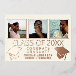 Moderne 3 fotografie Caps Ivory Roos Gold Folie Uitnodiging