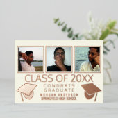 Moderne 3 fotografie Caps Ivory Roos Gold Folie Uitnodiging (Staand Voorkant)