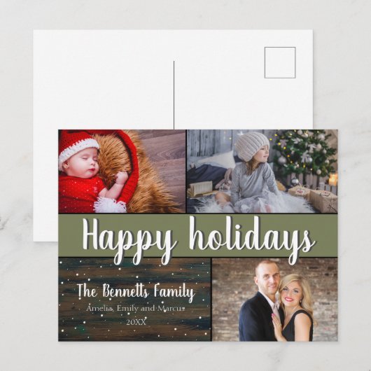 Moderne 3-fotokerstfeestdag briefkaart (Voorkant / Achterkant)