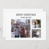 Moderne 3-fotokerstkaart - wit feestdagenkaart (Voorkant / Achterkant)