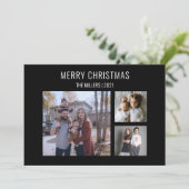 Moderne 3-fotokerstkaart - zwart feestdagenkaart (Staand voorkant)
