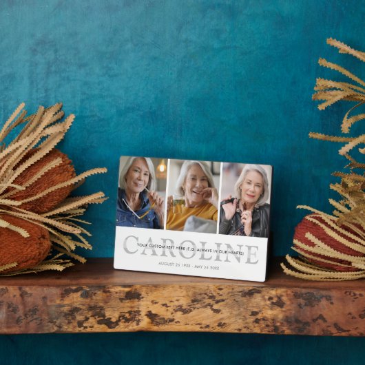 Moderne 3-foto's Aangepaste tekst Herdenkingsgesch Fotoplaat (Zijkant)