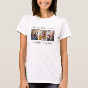 Moderne 3-foto's aangepaste tekst rouw-/herdenking t-shirt