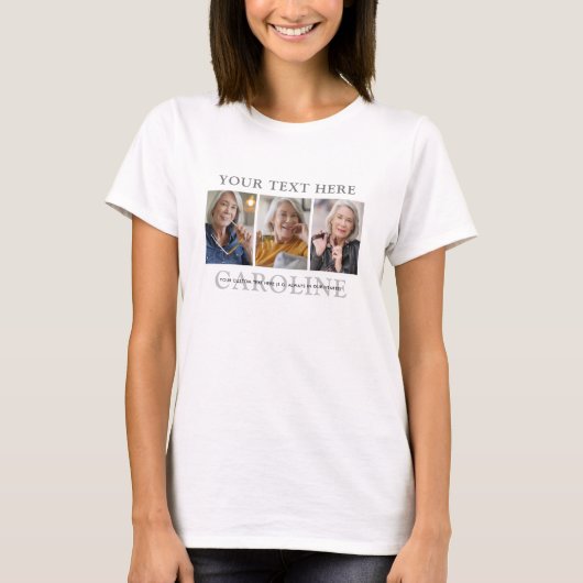 Moderne 3-foto's aangepaste tekst rouw-/herdenking t-shirt (Voorkant)