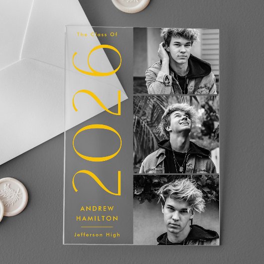 Moderne 3 foto's Acryl Afstudeer Uitnodiging