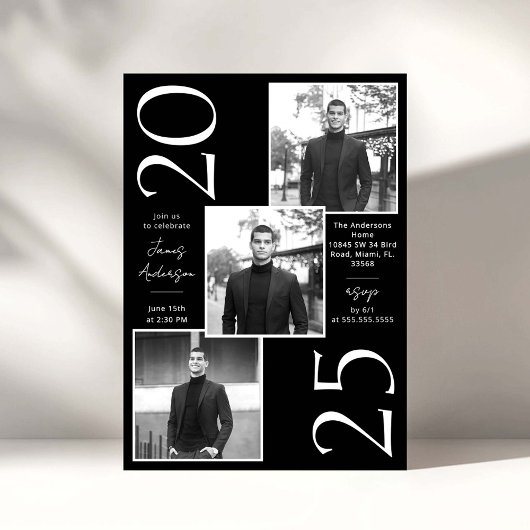 Moderne 3 foto's Afstudeerfeest Kaart