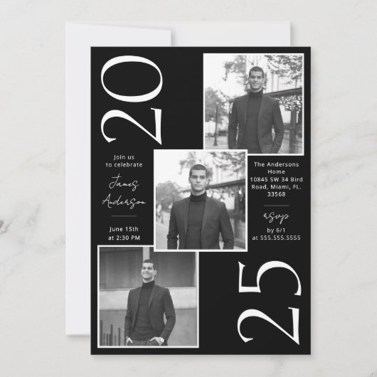 Moderne 3 foto's Afstudeerfeest Kaart (Voorkant)