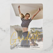 Moderne 3 foto's Afstuderen echte foil aankondigin Folie Uitnodiging (Voorkant)