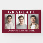 Moderne 3 foto's bordeauxrood afstuderen spandoek (Horizontaal)